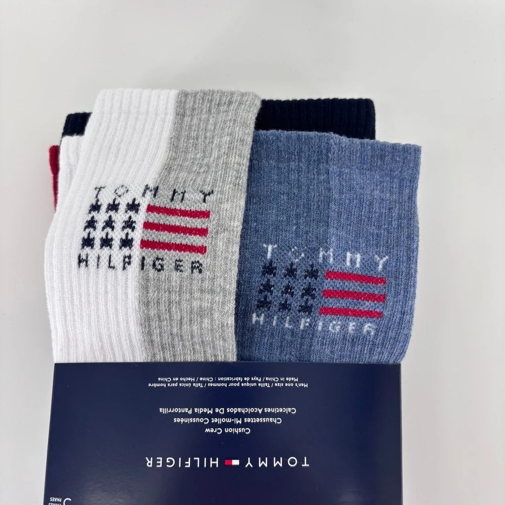 Tommy Hilfiger USA Cushion Crew Socks Mens One Size Assorted 5 Pair New NWT Logo